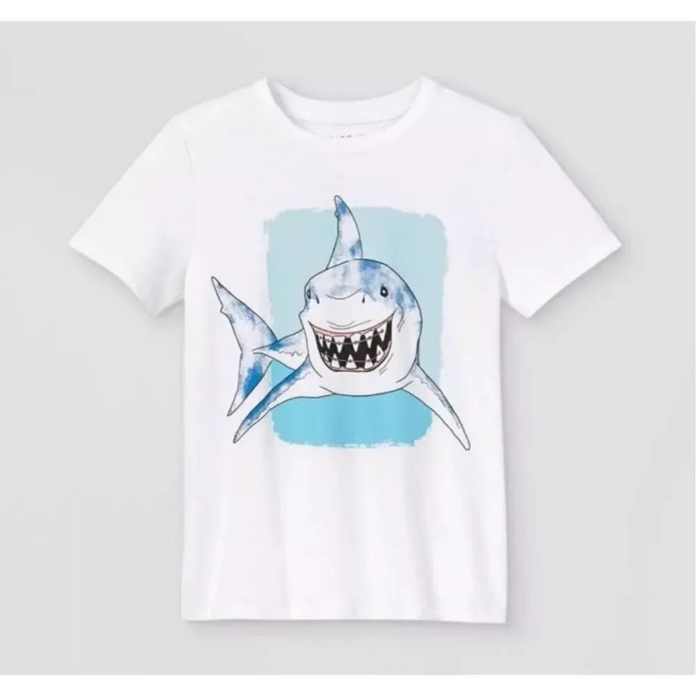 Cat & Jack NWT size XXL (18) kids Smiling Shark T-Shirt short sleeve graphic tee